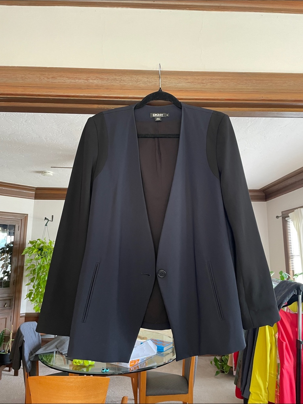 DKNY Navy Body with Black Sleeve Open Blazer